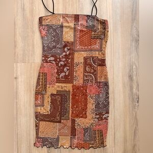 Patchwork Print Women's Dress M, soft, y2k